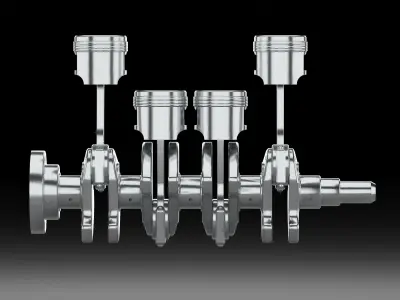 4 cylinder inline engine pistons camshaft Low-poly 3D model