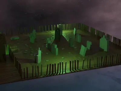 Low poly cemetery graveyard with lights Low-poly 3D model