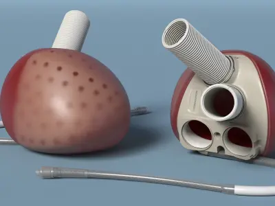 Biventricular Mechanical Heart Device with Flexible Cannula 3D model