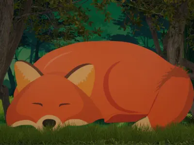 Sleeping Moma Fox 2D Animated Low-poly 3D model