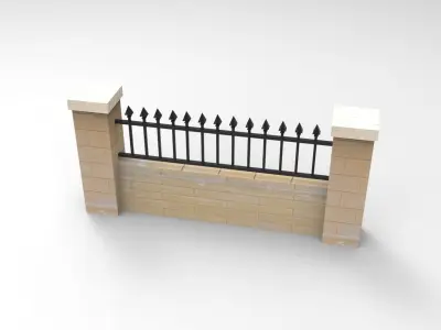 Walls wooden fence with wrought iron railings Free 3D model