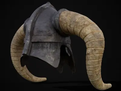 Medieval Viking Horn Helmet Low-poly 3D model