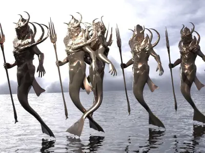 Low poly Merman statue collection  3D model