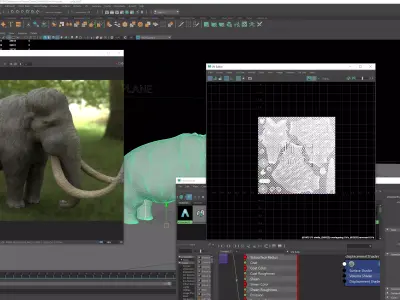 Mammoth elephant on computer screen Low-poly 3D model