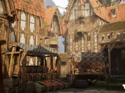 Medieval Market Environment Low-poly 3D model