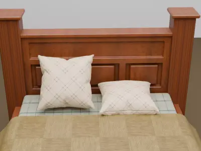 Wooden Bed with pillow Free 3D model
