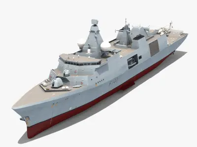 Type 31 Frigate with Merlin Helicopter 3D model