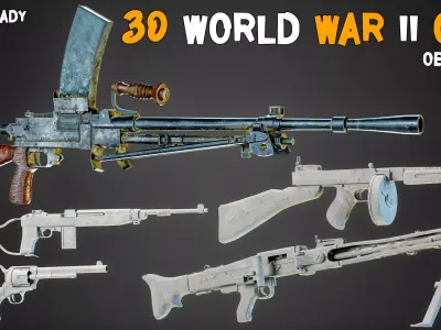 30 World War II Guns Base Mesh - Vol 08 Low-poly 3D model
