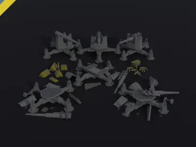 Cartoon Diselpunk artillery Polygonal Style Low-poly 3D model