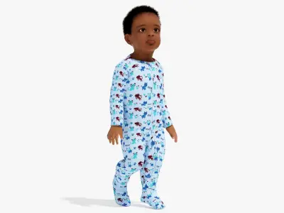 Little African Boy Light Skin in Full Bodysuit Rigged for Maya 3D model buy