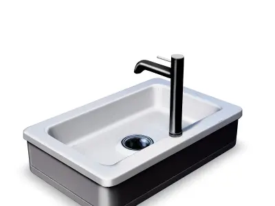 White Ceramic Kitchen Sink with Chrome Faucet 3D Model Low-poly 3D model