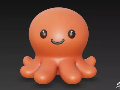 Cartoon Plush Octopus Low-poly 3D model