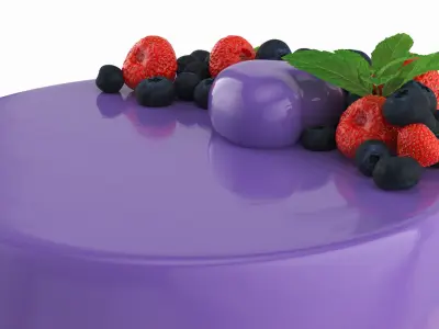Glazed Round Cake with Mint and Berries 3D model