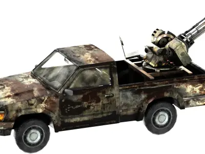 pick up gun truck Low-poly 3D model