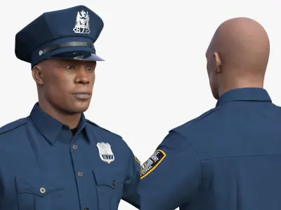African American Police Officer T-Pose 3D model