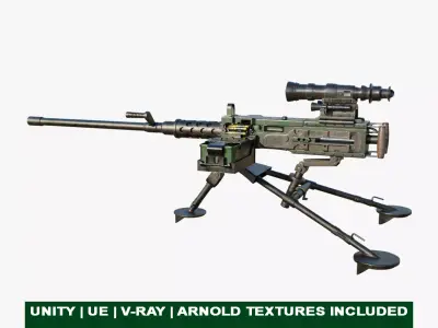 M2 Browning Machine Gun 05 PBR Unity UE V-Ray Textures Included Low-poly 3D model