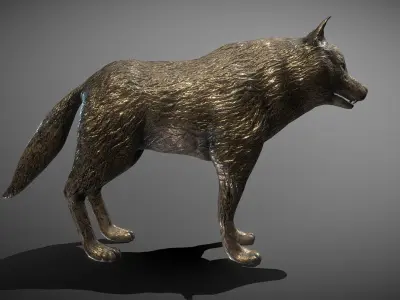 Wolf Bronze Statue Low-poly 3D model