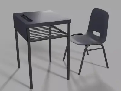 school desk and chair Free low-poly 3D model