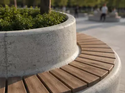Circular Concrete Planter Bench Low-poly 3D model