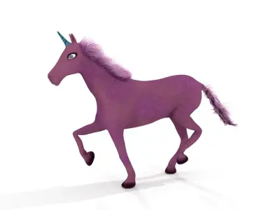 horse unicorn rig and walk cycle animation Low-poly 3D model