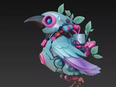 Bio-Mecha Bluebird - Stylized Robotic Bird 3D Model 3D print model