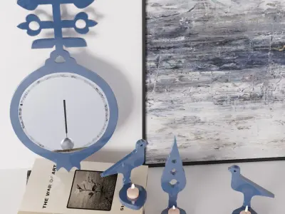 Decorative set 4 bird figurines and book on table Free 3D model