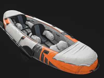 Can-Kayak-And-Paddles orange and raft 3D model