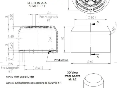 PEDESTAL TYPE-A D60 H40 F5 x 60deg 3D print model