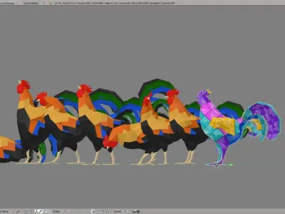 Rooster colorful Low-poly 3D model