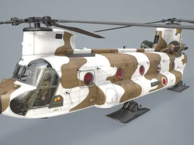  CH-47J Chinook JGSDF Winter Complex Animation Low-poly 3D model