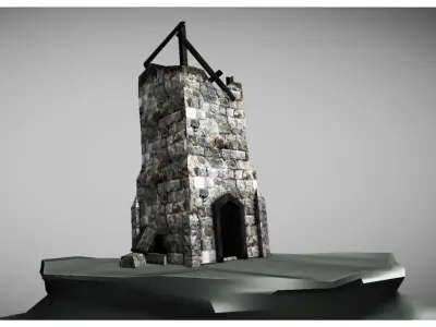 low poly ruined tower Low-poly 3D model