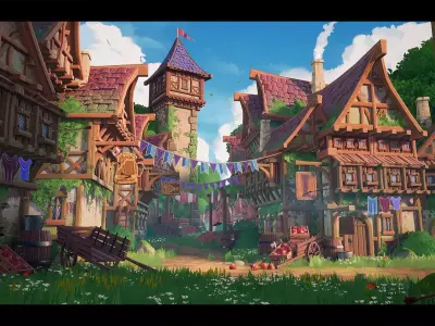 Modular Stylized Medieval Town 3D model