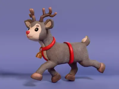 Low-Poly Cartoon Christmas Reindeer with Rig Low-poly 3D model