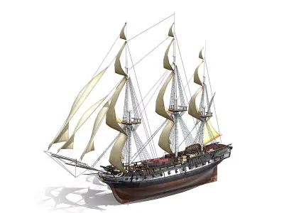 USS Essex 1799 Frigate Low-poly 3D model