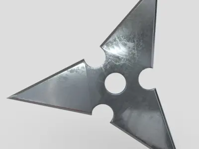 Shuriken 6 metal katana with hole in it Low-poly 3D model