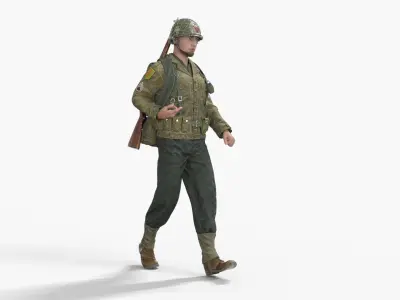 World War II USA Uniform Medical Soldier Rigged Animated Low-poly 3D model