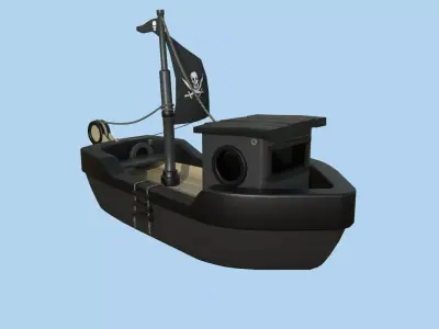 Cartoon Boat 03 - Black Pearl - Pirate - Low Poly Ship Low-poly 3D model