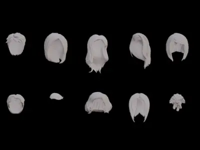 female stylised hair lowpoly Free low-poly 3D model