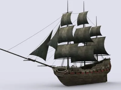 Old sailing warship Low-poly 3D model