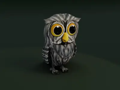 Cartoon Grey Owl Rigged 3D Model Low-poly 3D model
