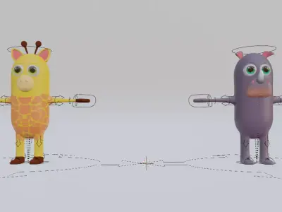 Cartoon Giraffe and rhino 3D model