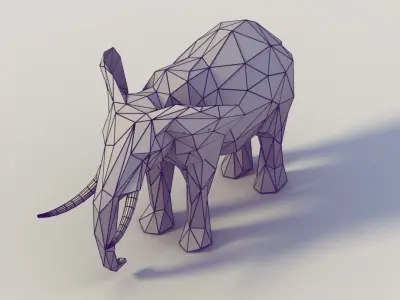 Low Poly Elephant with tusks Low-poly 3D model