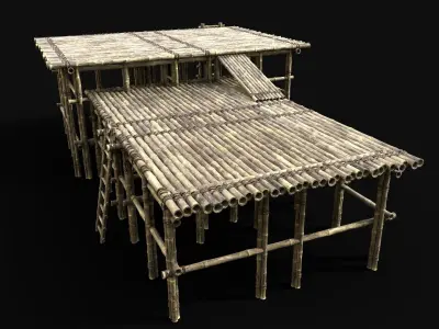 BAMBOO PIER BRIDGE LOG PLATFORM JUNGLE PORT DOCK CONSTRUCTION Low-poly 3D model