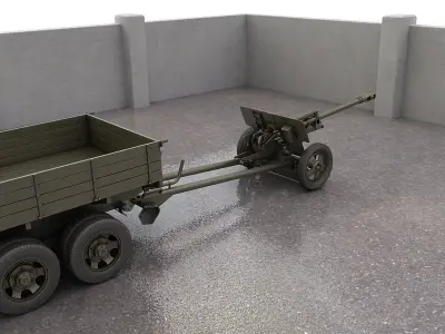GAZAAA truck with antitank gun ZiS3 3D model
