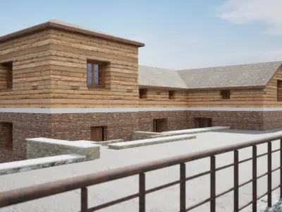 Realistic and detailed 3D model of old water mill Low-poly 3D model