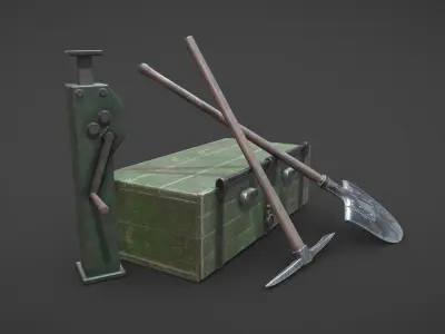 WW2 German Army Tools Low-poly 3D model