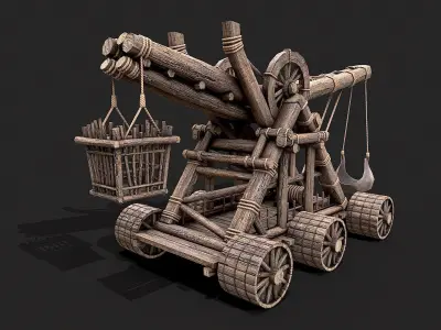 Medieval Siege Catapult Trebuchet Low-poly 3D model
