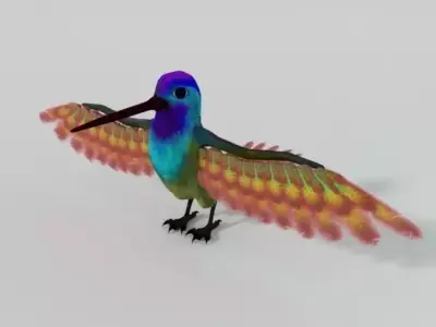 Hummingbird colorful Low-poly 3D model