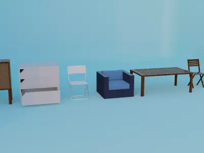 Realistic furniture set 7 piece 3D model
