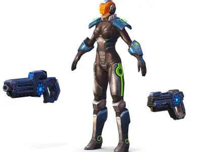 Cartoon Sci-Fi Cyborg Drone Trooper Soldier Low-poly 3D model